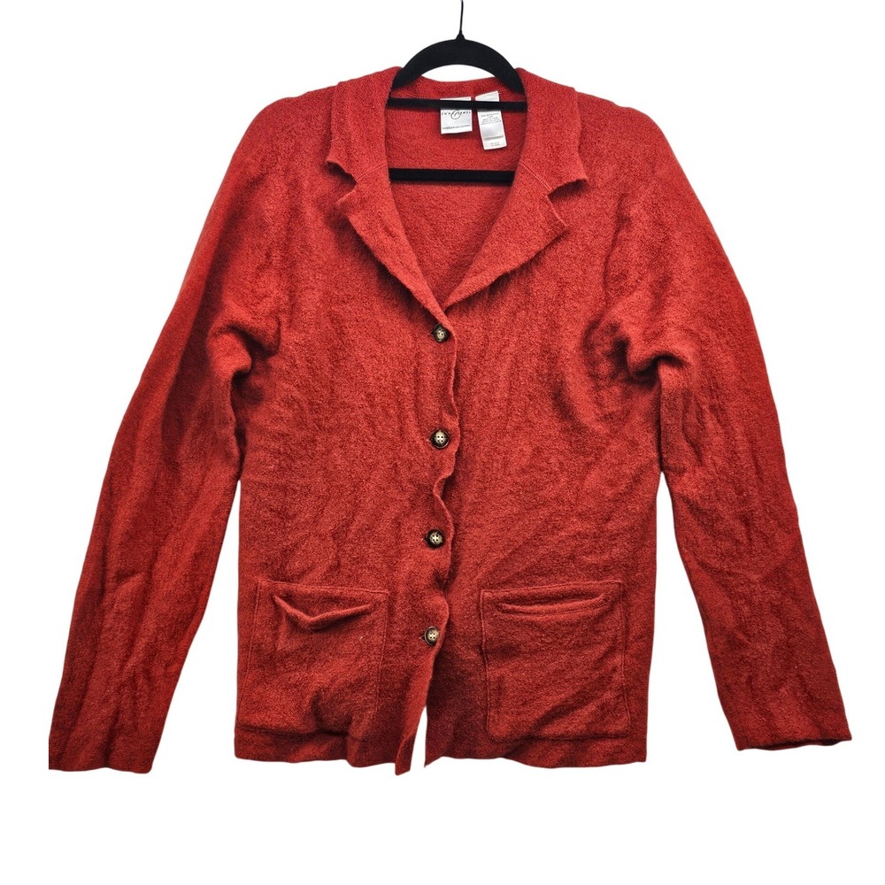 Emma James Liz Claiborne Red 100% Wool Button‎ Front Cardigan Sweater Blazer XL